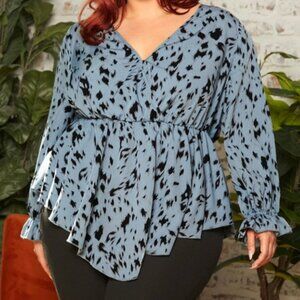 SHEIN CURVE Women's Allover Print Flounce Long Sleeve Peplum Blouse-2XL-NWOT